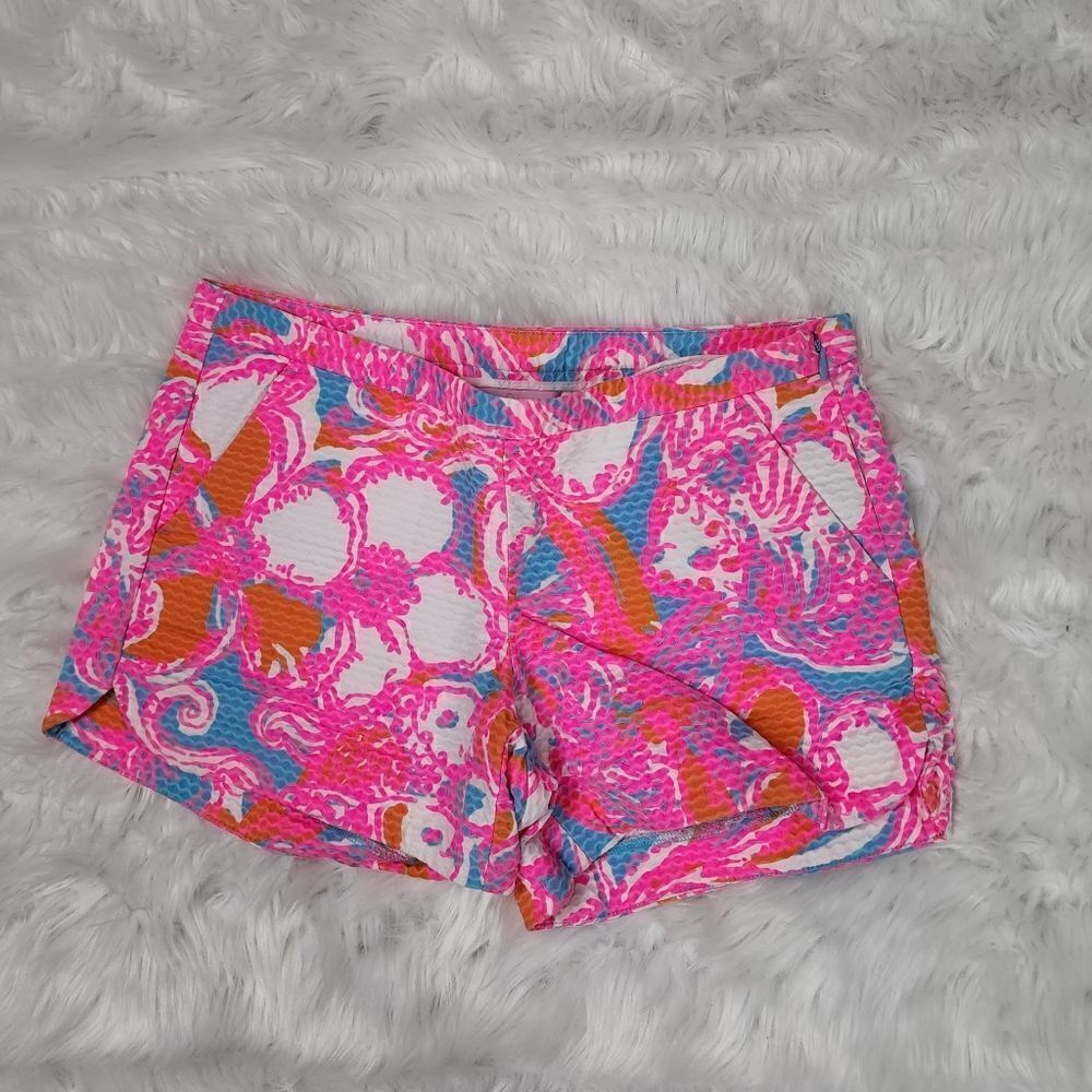 LILLY PULITZER WOMEN'S ADIE SHORTS  TEXTURED SHORELY BLUE FEELING TANKED SIZE 0